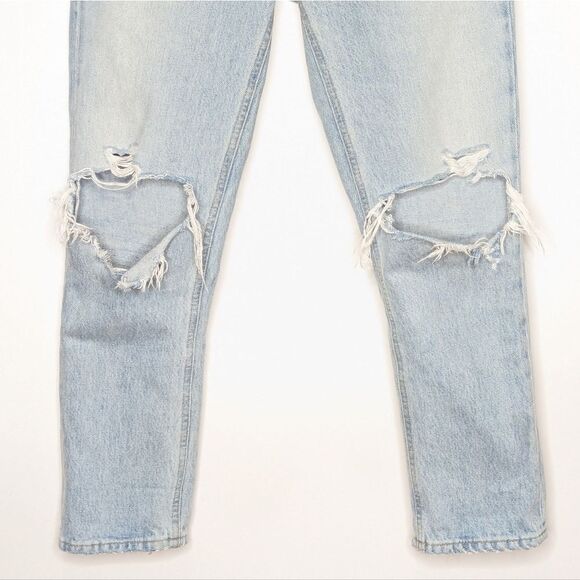 Agolde Riley Light Blue High Rise Distressed Straight Cropped Jeans - Picture 3 of 10